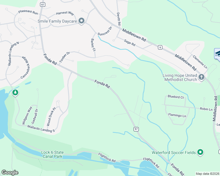 map of restaurants, bars, coffee shops, grocery stores, and more near 118 Fonda Road in Waterford