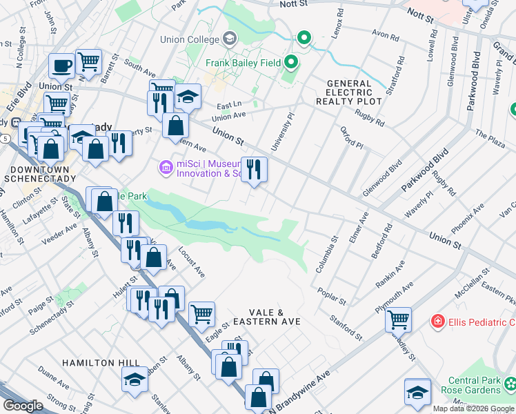 map of restaurants, bars, coffee shops, grocery stores, and more near 15 Paulding Street in Schenectady