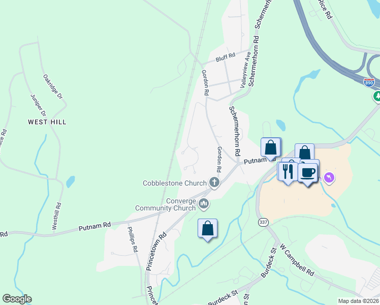 map of restaurants, bars, coffee shops, grocery stores, and more near 127 Sylvia Lane in Schenectady