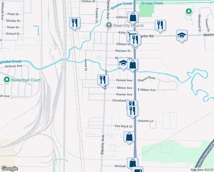 map of restaurants, bars, coffee shops, grocery stores, and more near 100 Milnor Avenue in Buffalo