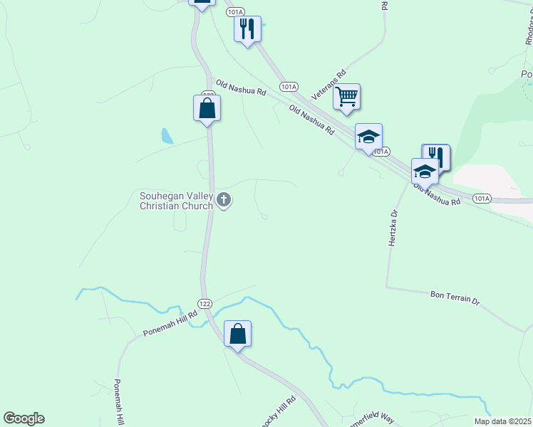 map of restaurants, bars, coffee shops, grocery stores, and more near 6 Sunridge Way in Amherst