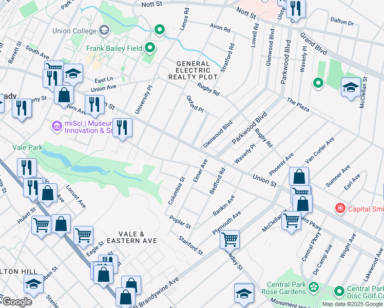 map of restaurants, bars, coffee shops, grocery stores, and more near 1007 Glenwood Boulevard in Schenectady