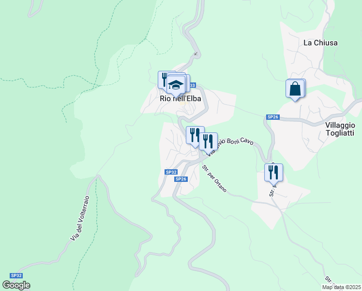 map of restaurants, bars, coffee shops, grocery stores, and more near 12 Via della Calcite in Rio Nell'elba