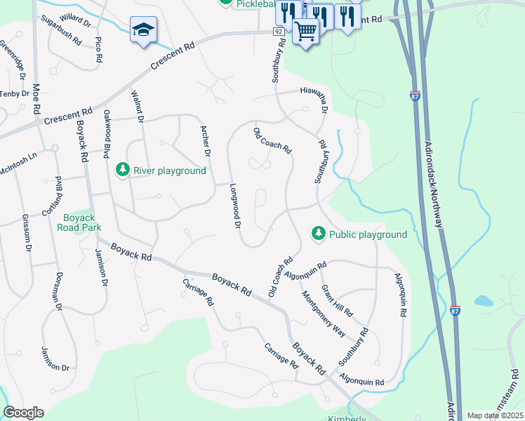 map of restaurants, bars, coffee shops, grocery stores, and more near 51 Brenden Court in Saratoga County