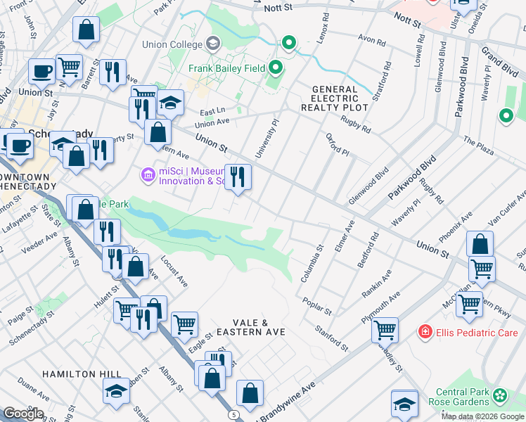 map of restaurants, bars, coffee shops, grocery stores, and more near 932 Park Avenue in Schenectady