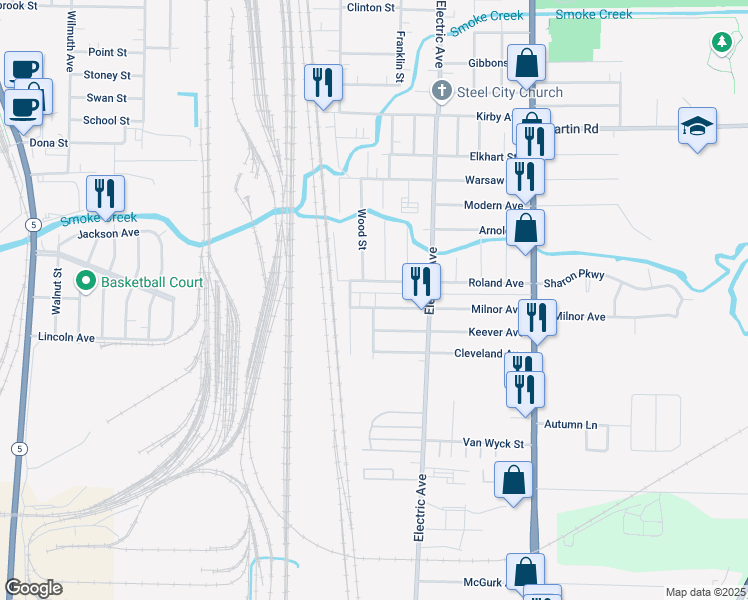 map of restaurants, bars, coffee shops, grocery stores, and more near 39 Roland Avenue in Buffalo