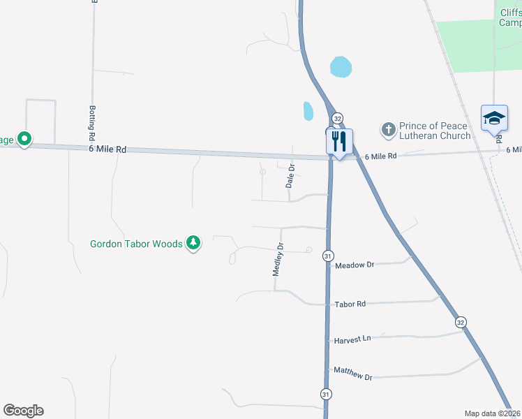 map of restaurants, bars, coffee shops, grocery stores, and more near 6840 Prince Drive in Racine