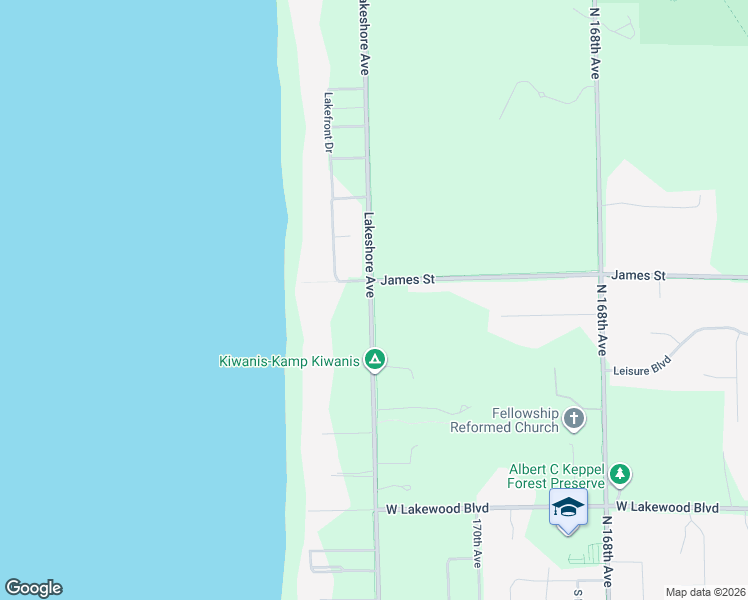 map of restaurants, bars, coffee shops, grocery stores, and more near 17164 James Street in Holland