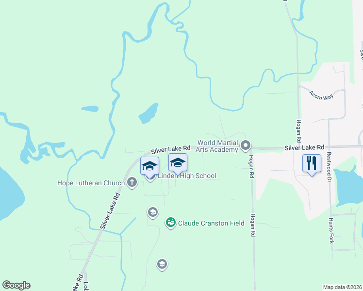 map of restaurants, bars, coffee shops, grocery stores, and more near 7140 Silver Lake Road in Linden