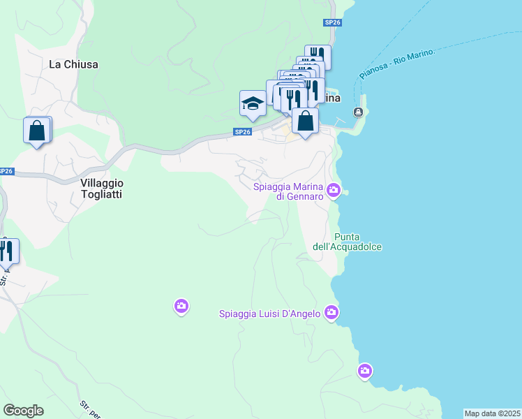 map of restaurants, bars, coffee shops, grocery stores, and more near 22 Via Panoramica in Rio Marina