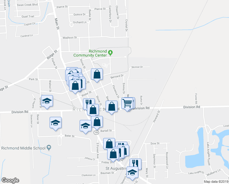 map of restaurants, bars, coffee shops, grocery stores, and more near 69412 Lester Court in Richmond
