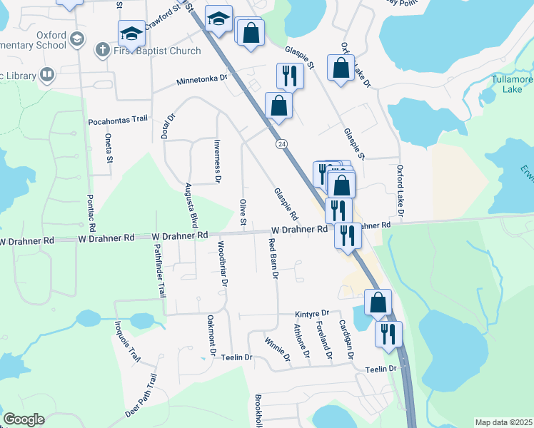 map of restaurants, bars, coffee shops, grocery stores, and more near 210 West Drahner Road in Oakland County