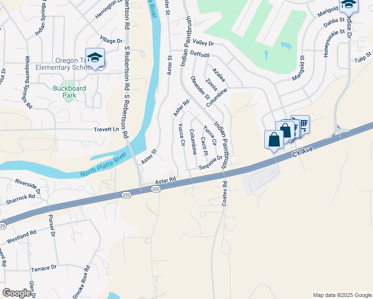 map of restaurants, bars, coffee shops, grocery stores, and more near 94 Yucca Circle in Casper