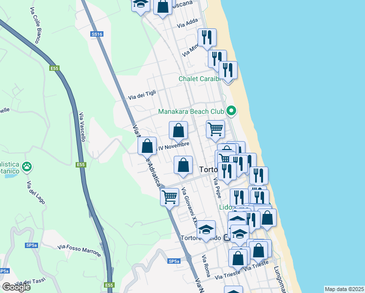 map of restaurants, bars, coffee shops, grocery stores, and more near 2 Via Corradino D'Ascanio in Tortoreto Lido