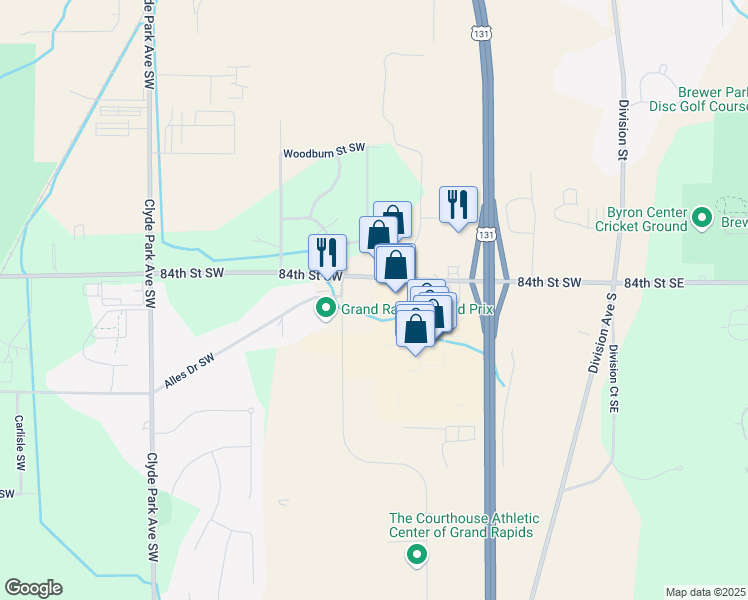map of restaurants, bars, coffee shops, grocery stores, and more near 400 84th Street Southwest in Byron Center