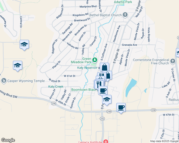 map of restaurants, bars, coffee shops, grocery stores, and more near 1921 West 39th Street in Casper