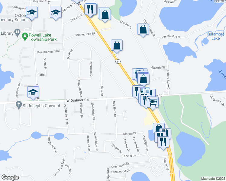 map of restaurants, bars, coffee shops, grocery stores, and more near 210 West Drahner Road in Oakland County