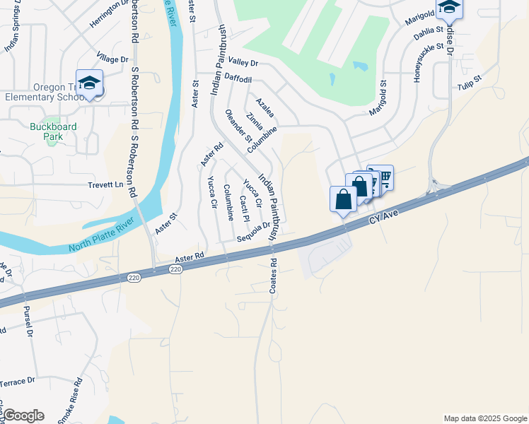 map of restaurants, bars, coffee shops, grocery stores, and more near 7 Yucca Circle in Casper