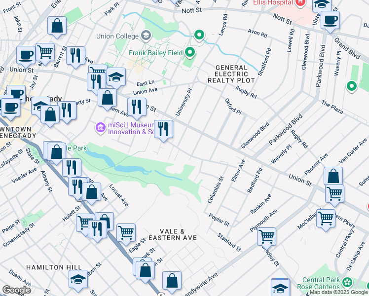 map of restaurants, bars, coffee shops, grocery stores, and more near 932 Park Avenue in Schenectady
