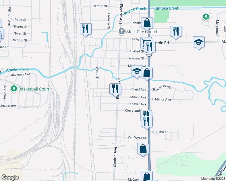 map of restaurants, bars, coffee shops, grocery stores, and more near 84 Roland Avenue in Buffalo
