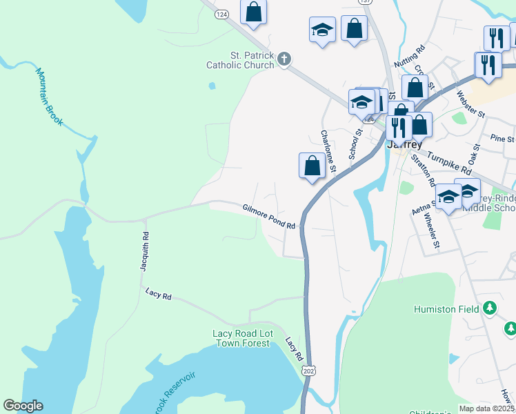 map of restaurants, bars, coffee shops, grocery stores, and more near 32 Gilmore Pond Road in Jaffrey