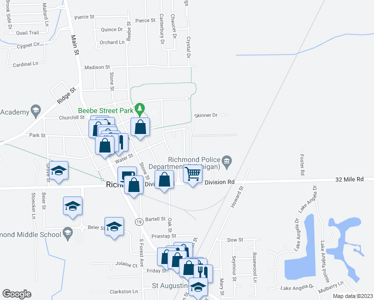 map of restaurants, bars, coffee shops, grocery stores, and more near 69258 Emma Drive in Richmond