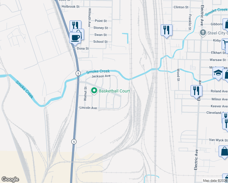 map of restaurants, bars, coffee shops, grocery stores, and more near 50 Elm Street in Lackawanna