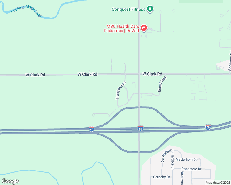 map of restaurants, bars, coffee shops, grocery stores, and more near 14160 Trumpeter Lane in Lansing