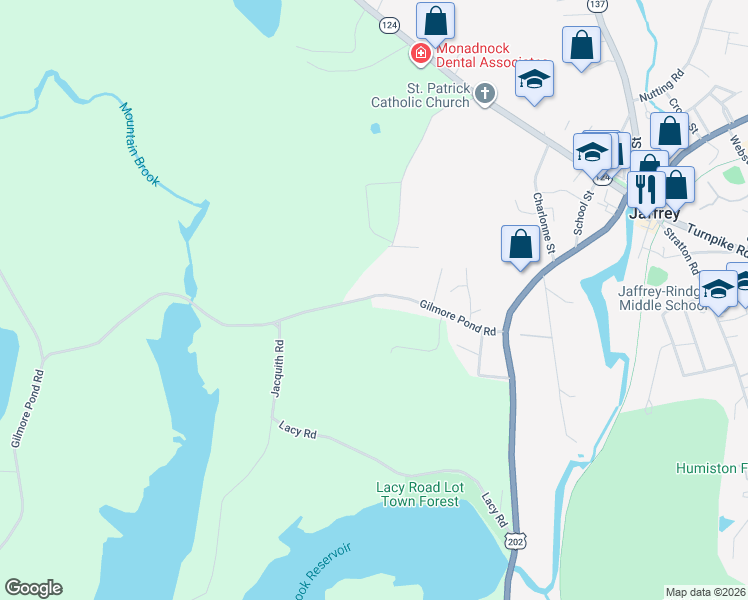 map of restaurants, bars, coffee shops, grocery stores, and more near 63 Gilmore Pond Road in Jaffrey