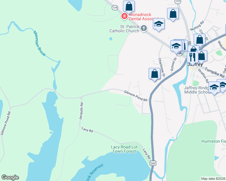 map of restaurants, bars, coffee shops, grocery stores, and more near 63 Gilmore Pond Road in Jaffrey