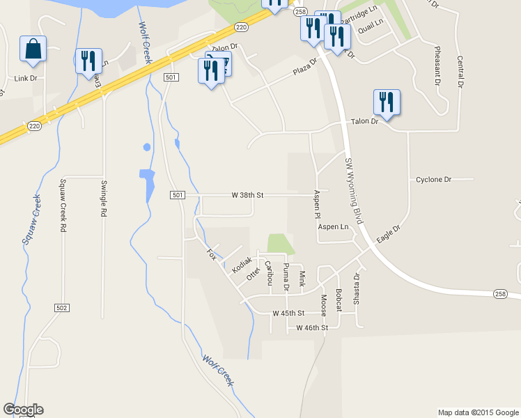 map of restaurants, bars, coffee shops, grocery stores, and more near 3851 Otter in Casper