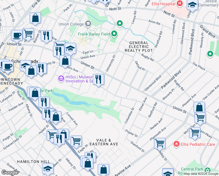 map of restaurants, bars, coffee shops, grocery stores, and more near 932 Park Avenue in Schenectady