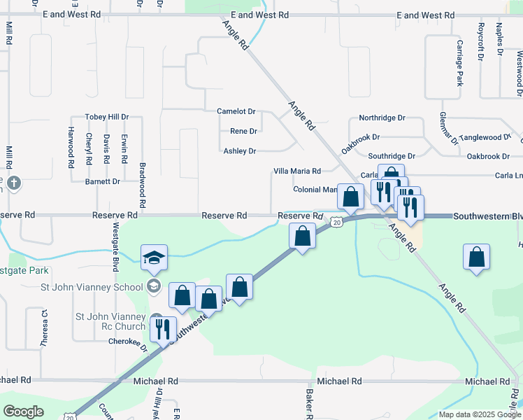 map of restaurants, bars, coffee shops, grocery stores, and more near 888 Reserve Road in Buffalo