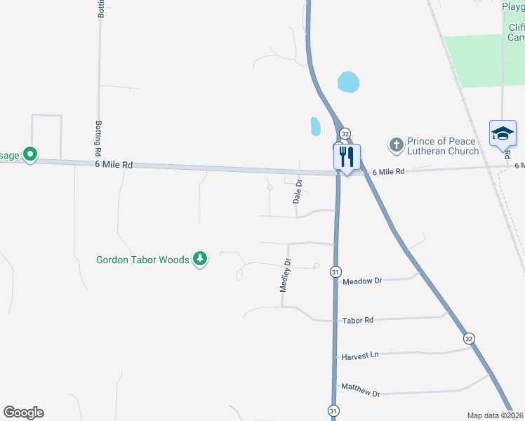 map of restaurants, bars, coffee shops, grocery stores, and more near 6840 Prince Drive in Racine