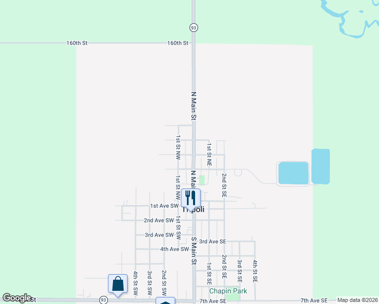 map of restaurants, bars, coffee shops, grocery stores, and more near 108 2nd Avenue Northwest in Tripoli