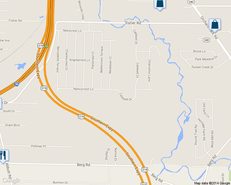 map of restaurants, bars, coffee shops, grocery stores, and more near 211 Nancycrest Lane in Buffalo