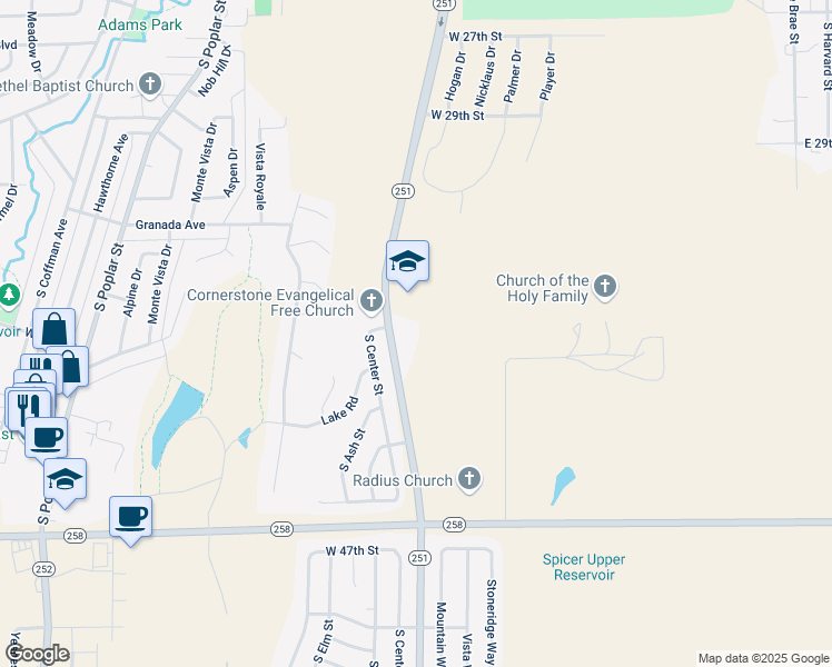 map of restaurants, bars, coffee shops, grocery stores, and more near 3179-3299 Casper Mountain Road in Casper