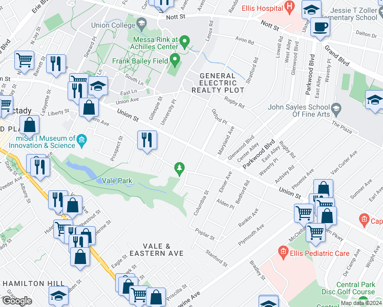 map of restaurants, bars, coffee shops, grocery stores, and more near 960 Wendell Avenue in Schenectady