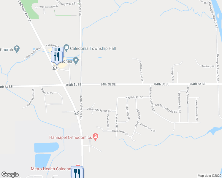 map of restaurants, bars, coffee shops, grocery stores, and more near 6564 84th Street Southeast in Caledonia