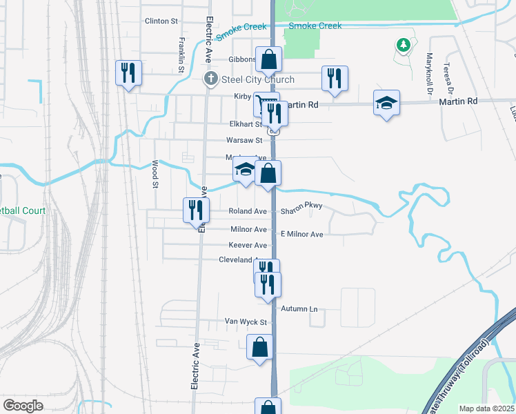 map of restaurants, bars, coffee shops, grocery stores, and more near 46 Pierce Street in Lackawanna