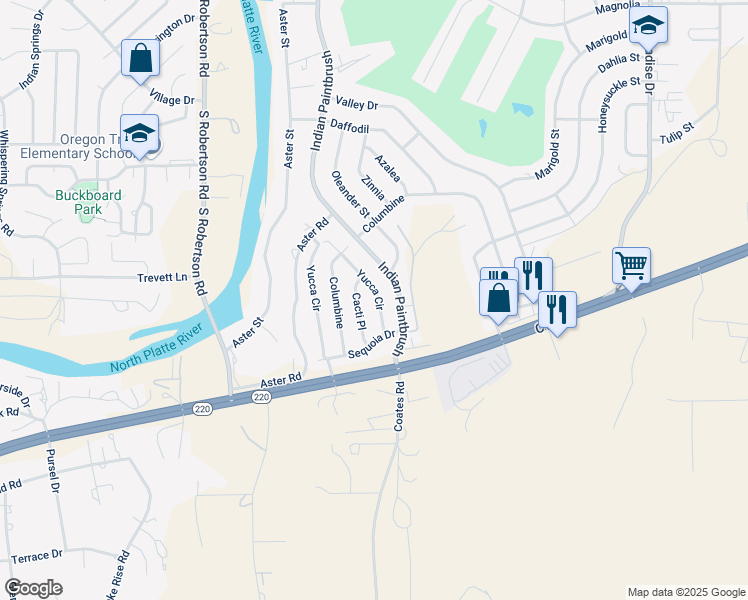 map of restaurants, bars, coffee shops, grocery stores, and more near 7 Yucca Circle in Casper