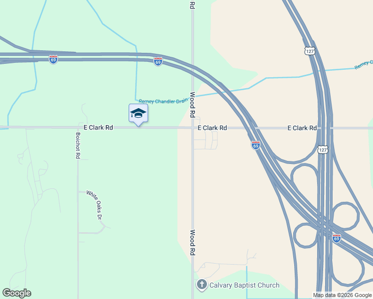 map of restaurants, bars, coffee shops, grocery stores, and more near 14084-14898 Wood Road in Lansing