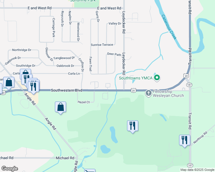 map of restaurants, bars, coffee shops, grocery stores, and more near 1420 Southwestern Boulevard in West Seneca