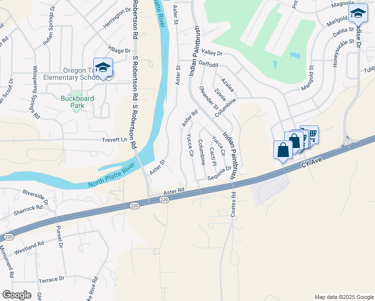 map of restaurants, bars, coffee shops, grocery stores, and more near 85 Yucca Circle in Casper