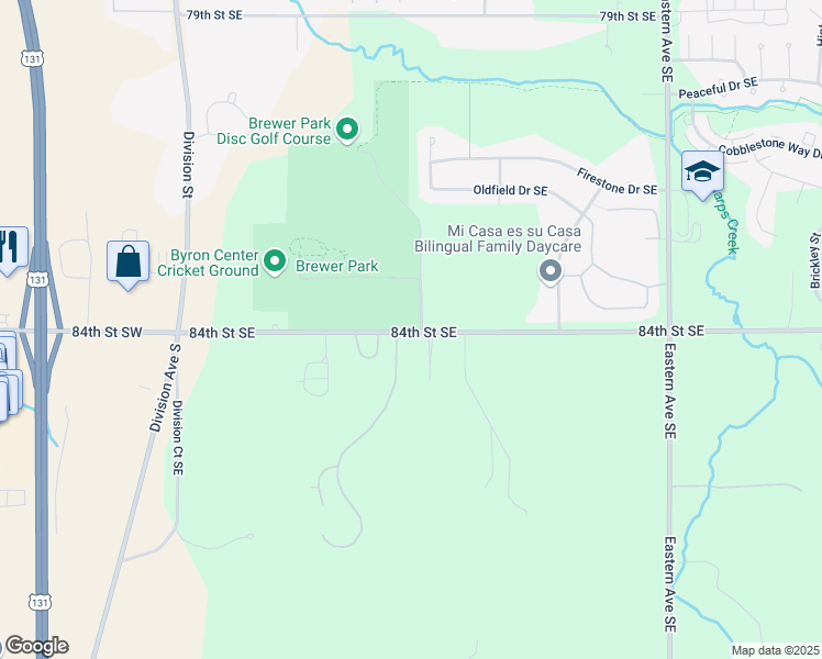map of restaurants, bars, coffee shops, grocery stores, and more near 396 84th Street Southeast in Byron Center