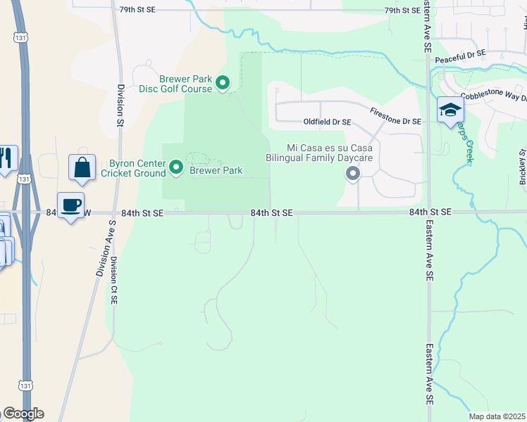 map of restaurants, bars, coffee shops, grocery stores, and more near 396 84th Street Southeast in Byron Center