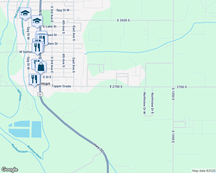 map of restaurants, bars, coffee shops, grocery stores, and more near 1012 East 2700 South in Hagerman