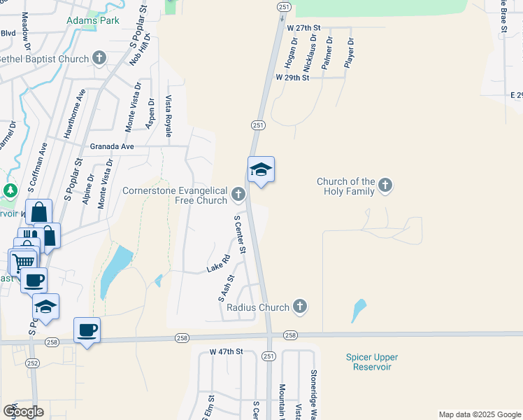 map of restaurants, bars, coffee shops, grocery stores, and more near 3179 Casper Mountain Road in Casper