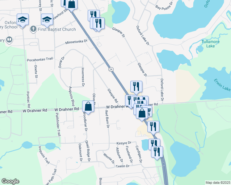 map of restaurants, bars, coffee shops, grocery stores, and more near 841 Glaspie Road in Oakland County