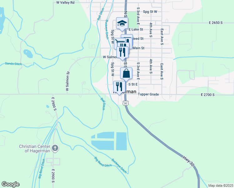 map of restaurants, bars, coffee shops, grocery stores, and more near 230 West Hagerman Avenue in Hagerman